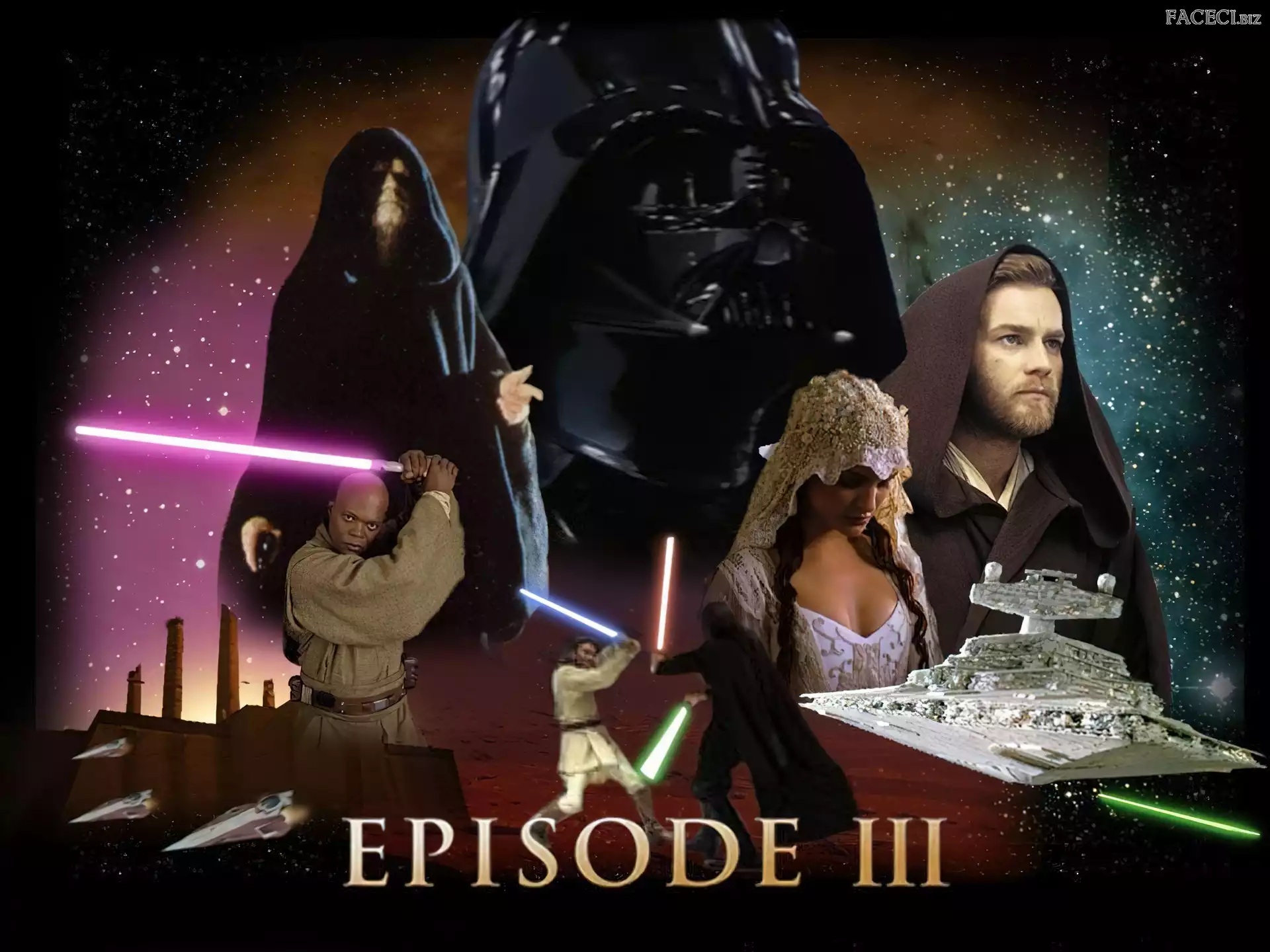 Natalie Portman, Samuel L. Jackson, maska, Star Wars, postacie